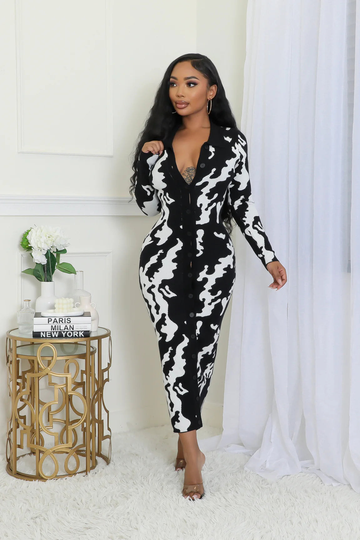 Simple black and white dress