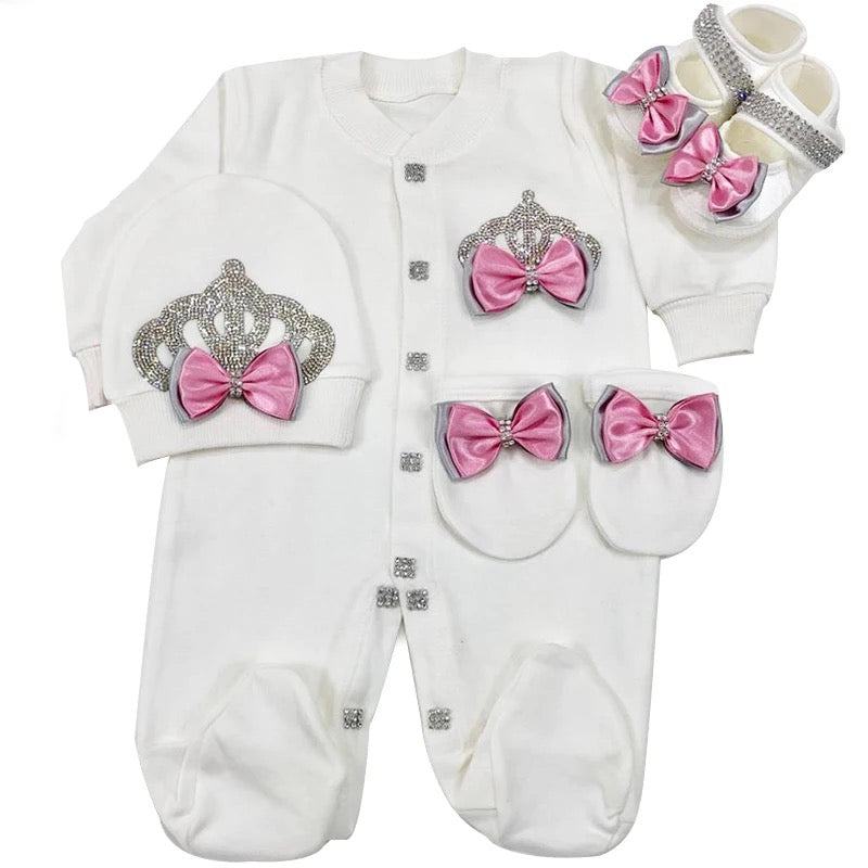 luxury Jewels Crown Layette 4 Piece Gift Set 0-6 Months