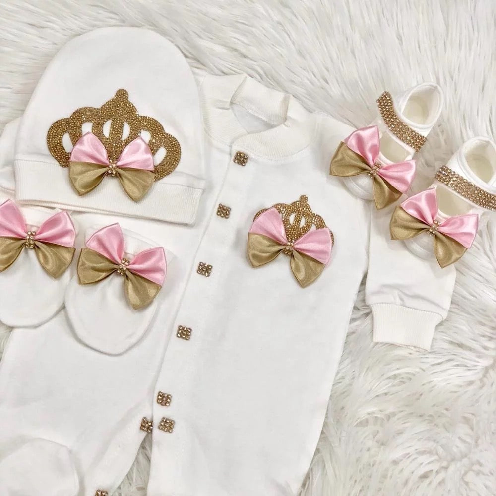 luxury Jewels Crown Layette 4 Piece Gift Set 0-6 Months