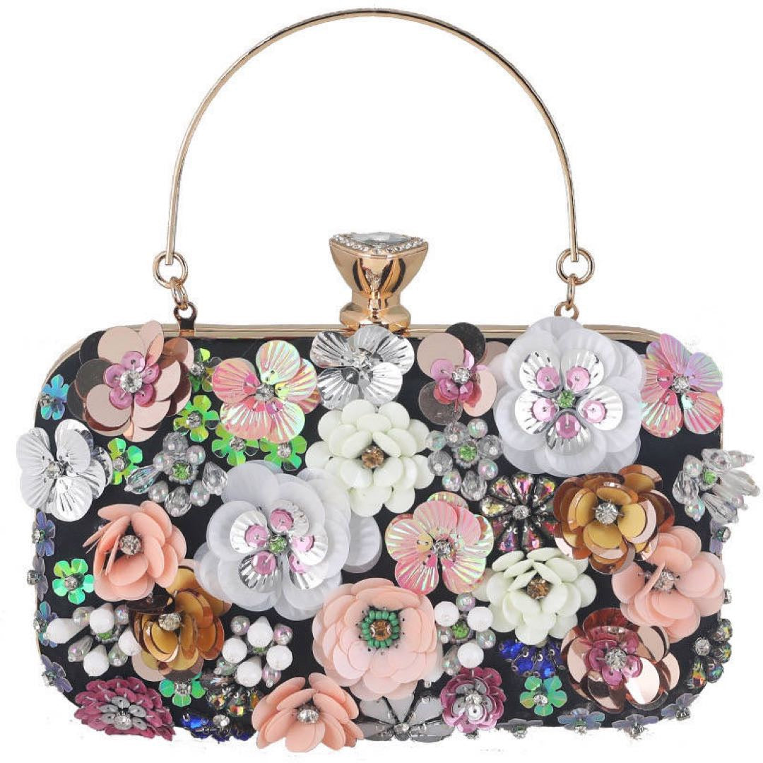 Women Clutches Flower Evening Handbag Chain Strap Shoulder Bag
