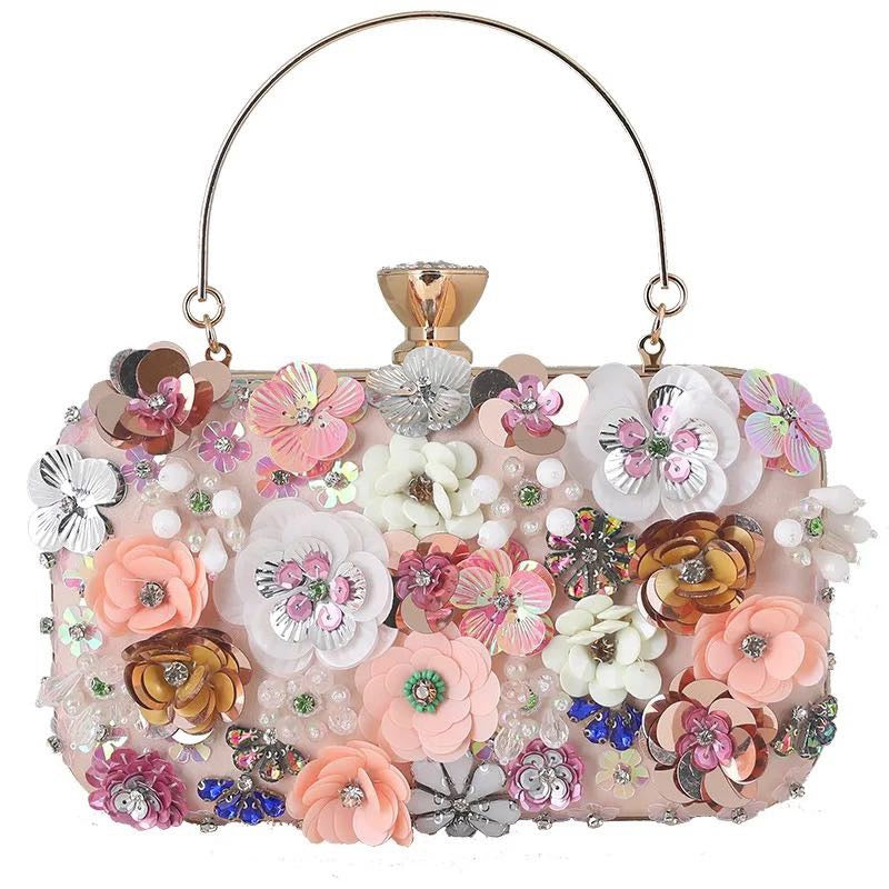 Women Clutches Flower Evening Handbag Chain Strap Shoulder Bag