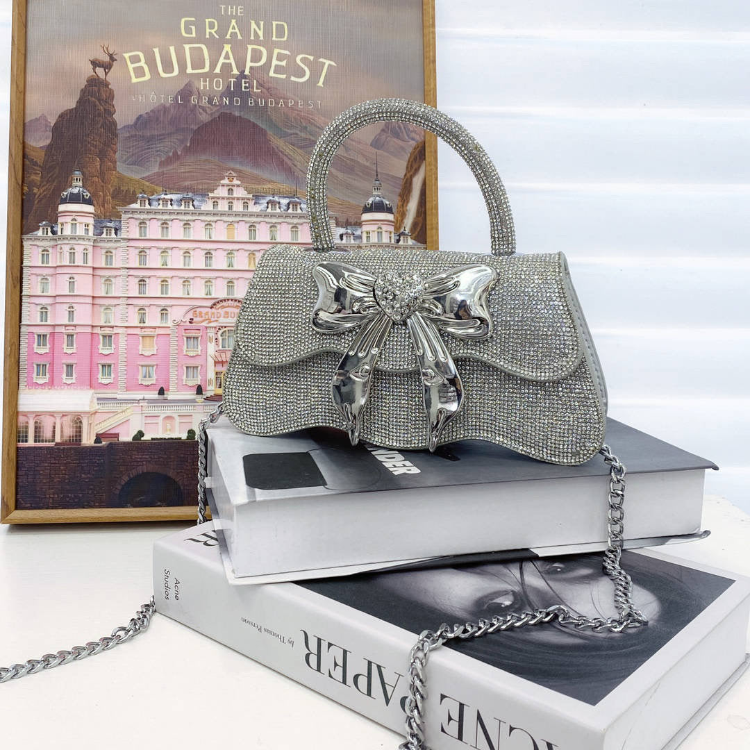 Luxury bow Crystal Shiny Rhinestone Diamond Square Bag Women's Handbag Evening Bag Wedding Party Clutch Purse Messenger Bag