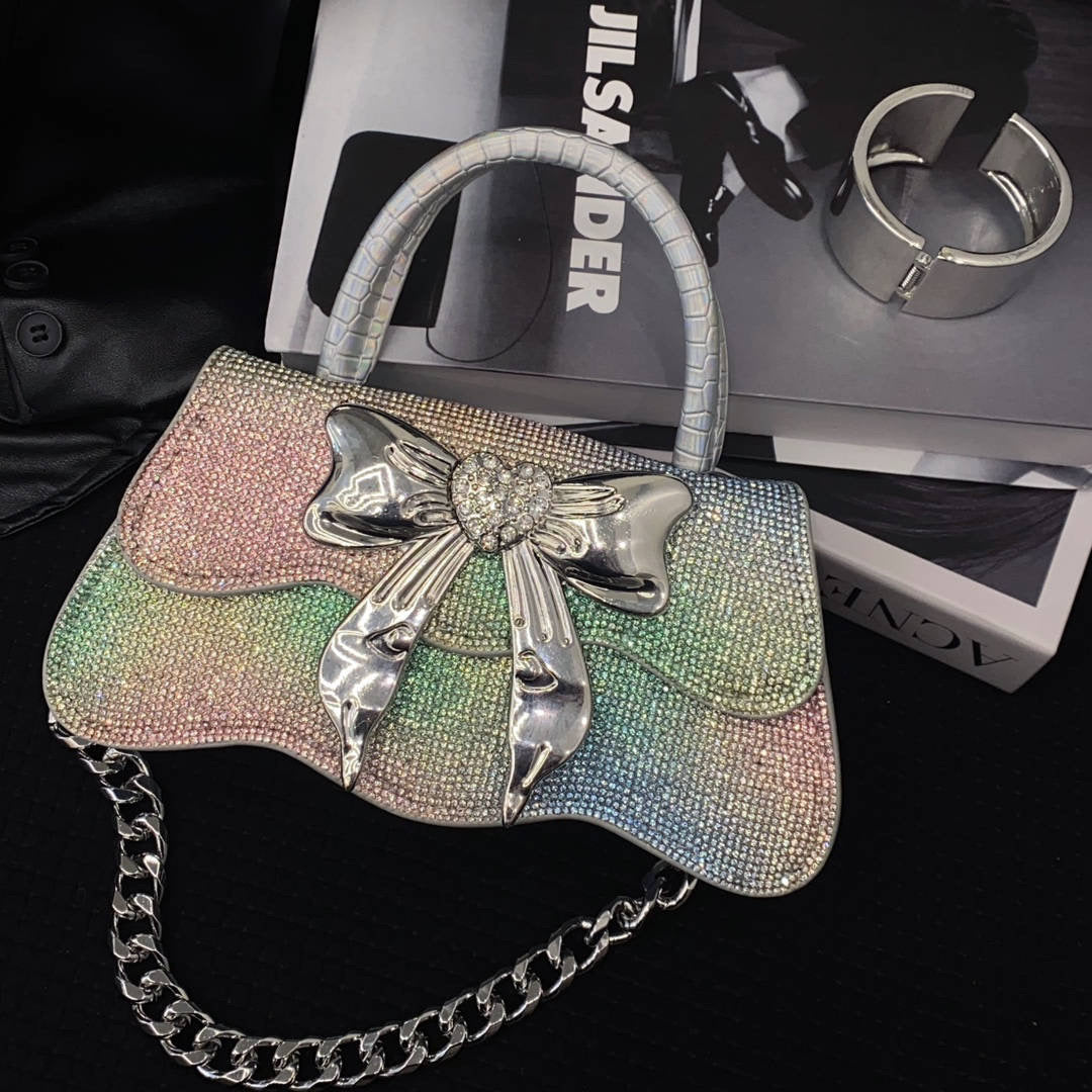Luxury bow Crystal Shiny Rhinestone Diamond Square Bag Women's Handbag Evening Bag Wedding Party Clutch Purse Messenger Bag