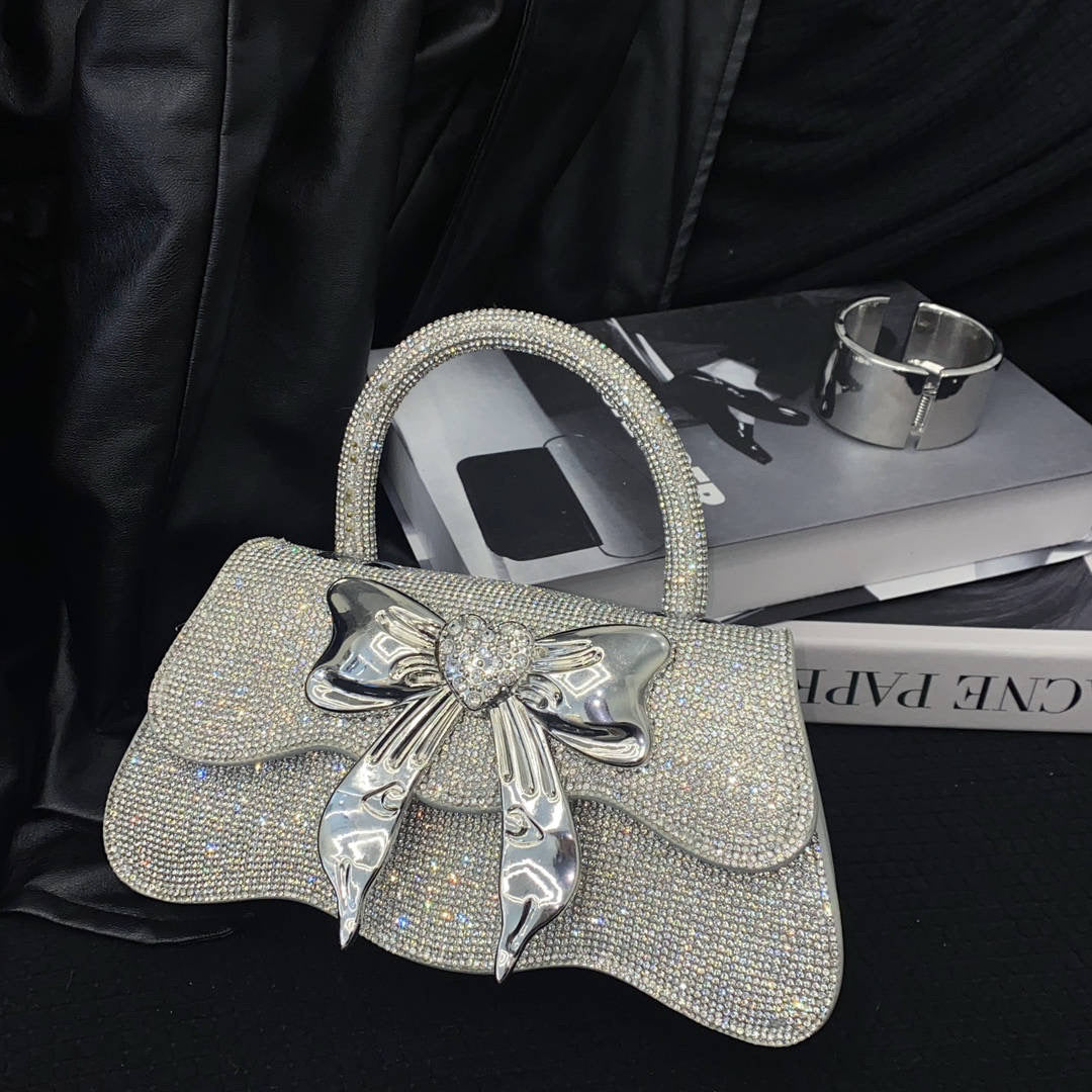 Luxury bow Crystal Shiny Rhinestone Diamond Square Bag Women's Handbag Evening Bag Wedding Party Clutch Purse Messenger Bag