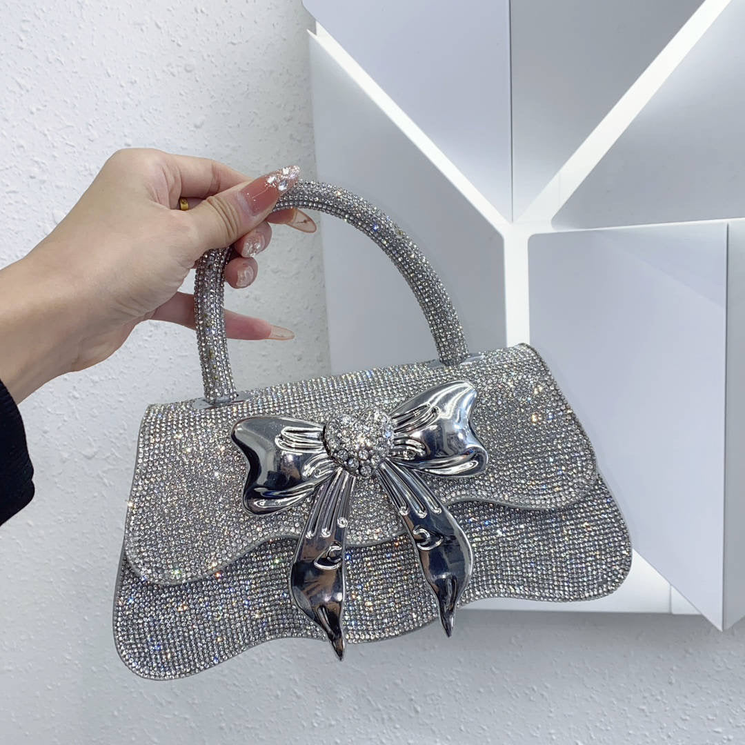 Luxury bow Crystal Shiny Rhinestone Diamond Square Bag Women's Handbag Evening Bag Wedding Party Clutch Purse Messenger Bag