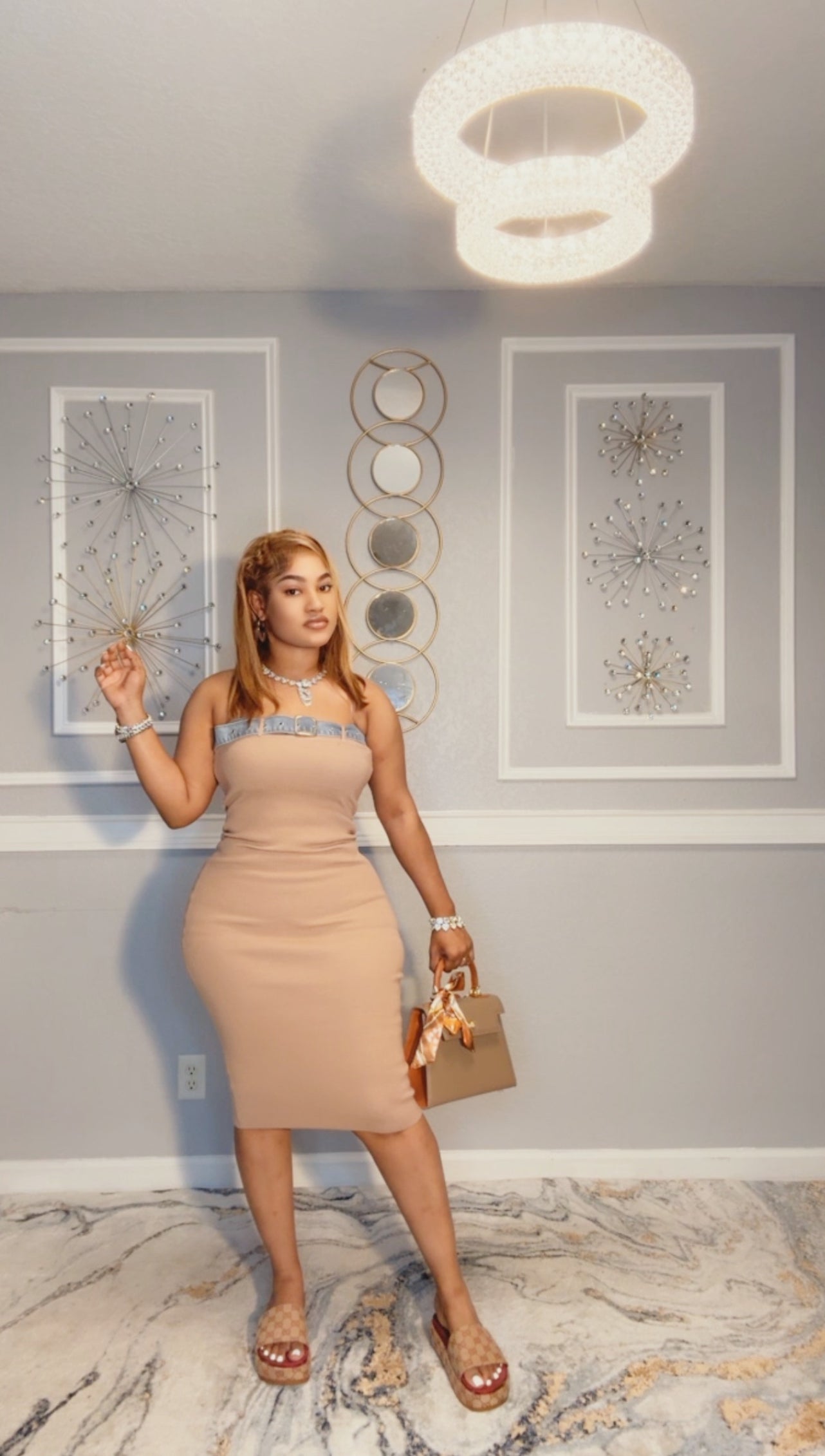 Buckle beige dress