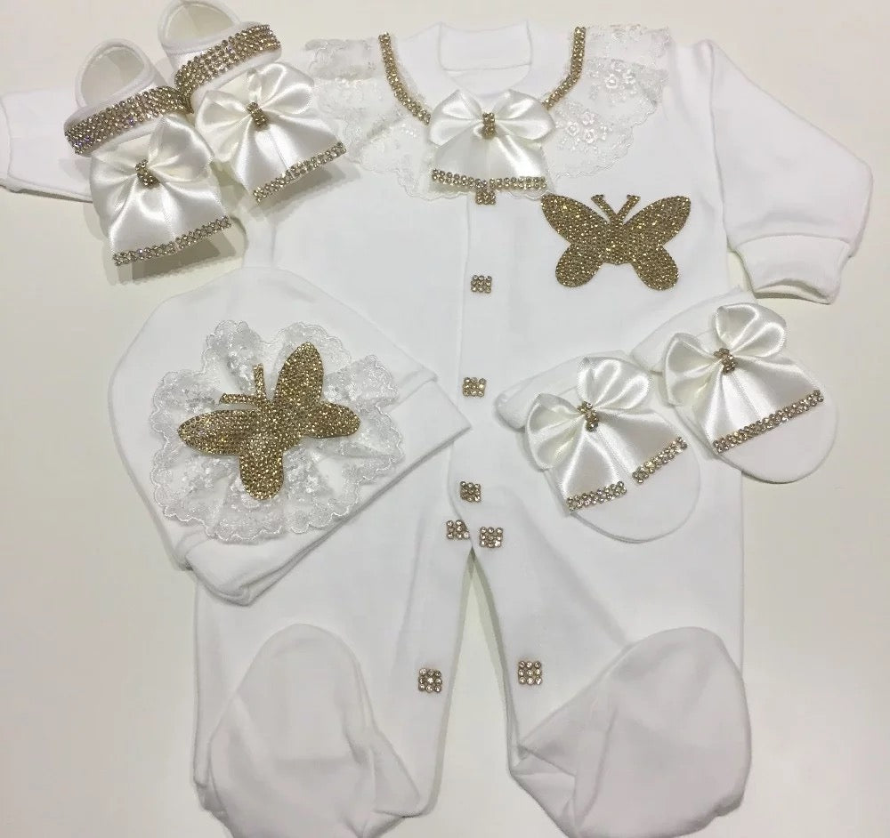 luxury Jewels Crown Layette 4 Piece Gift Set 0-6 Months