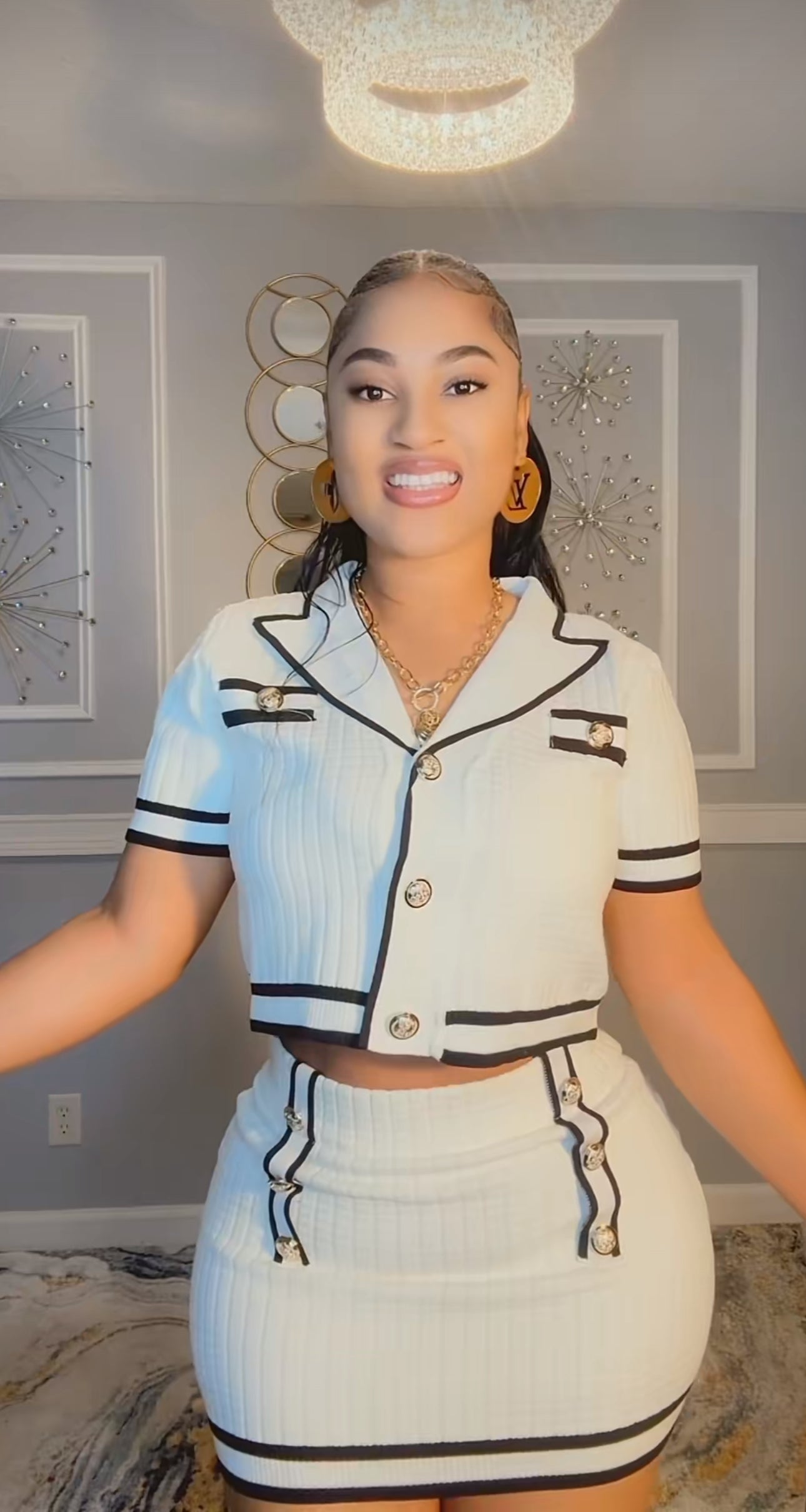 Black and white short skirt set