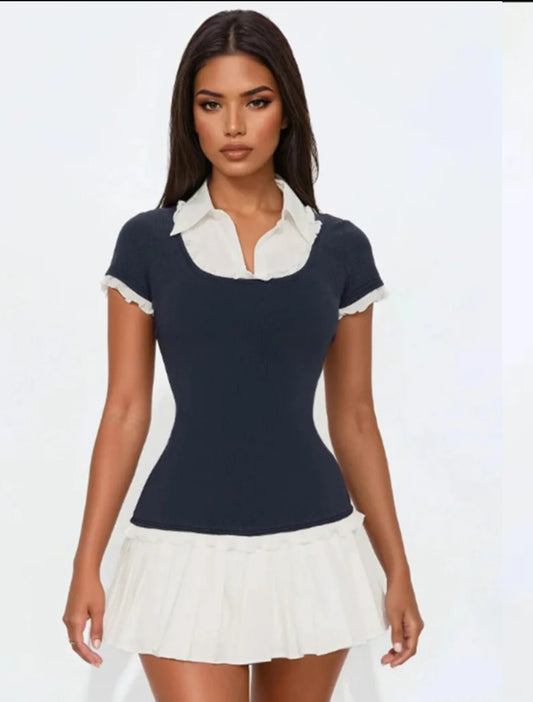 White and black midi dress