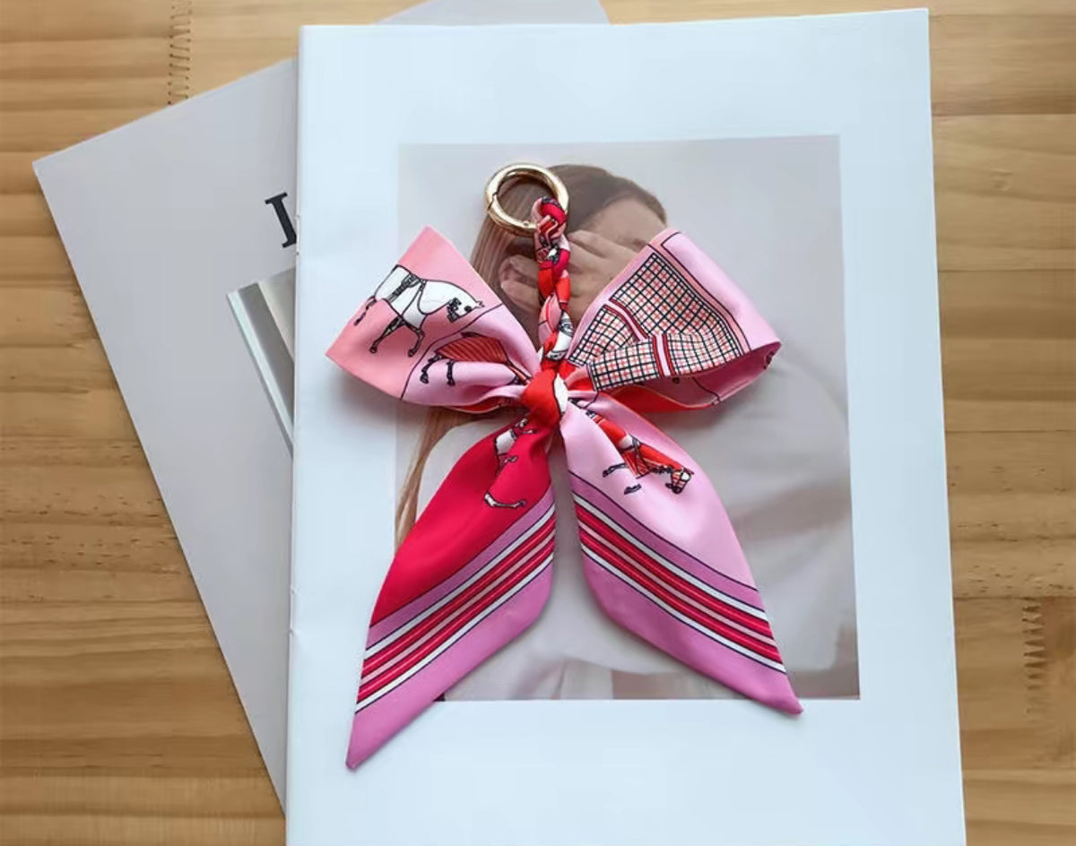Silk bow bag charm keychain