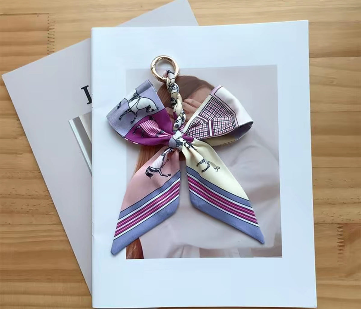 Silk bow bag charm keychain