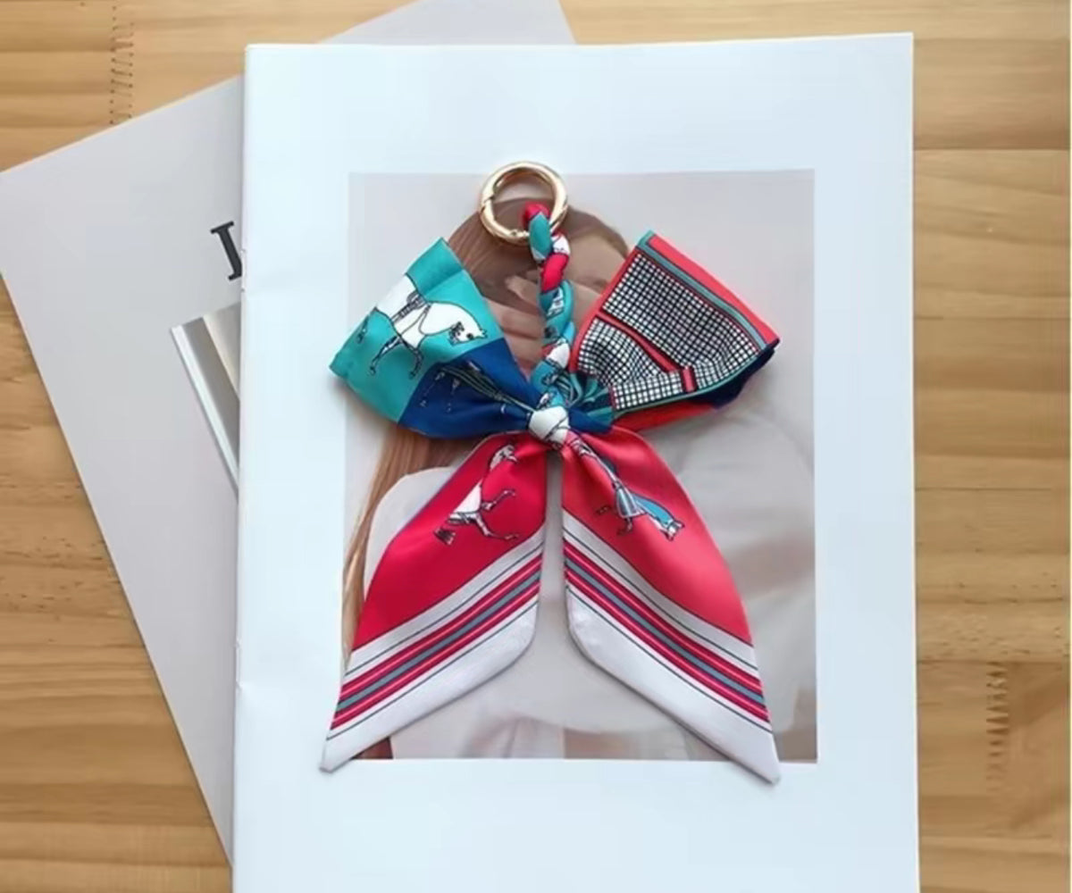 Silk bow bag charm keychain