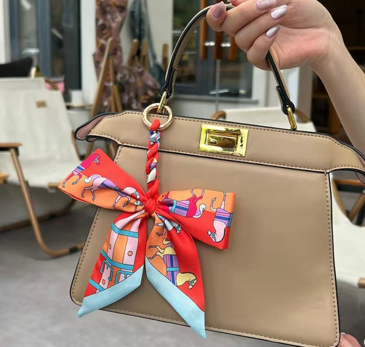 Silk bow bag charm keychain