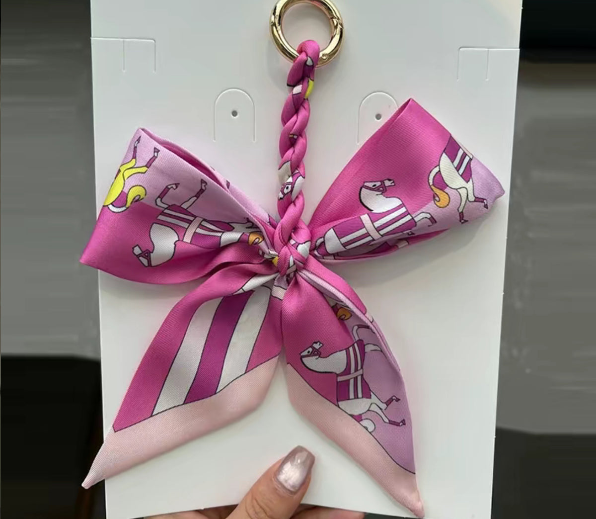 Silk bow bag charm keychain