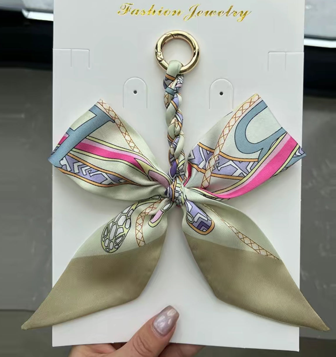 Silk bow bag charm keychain