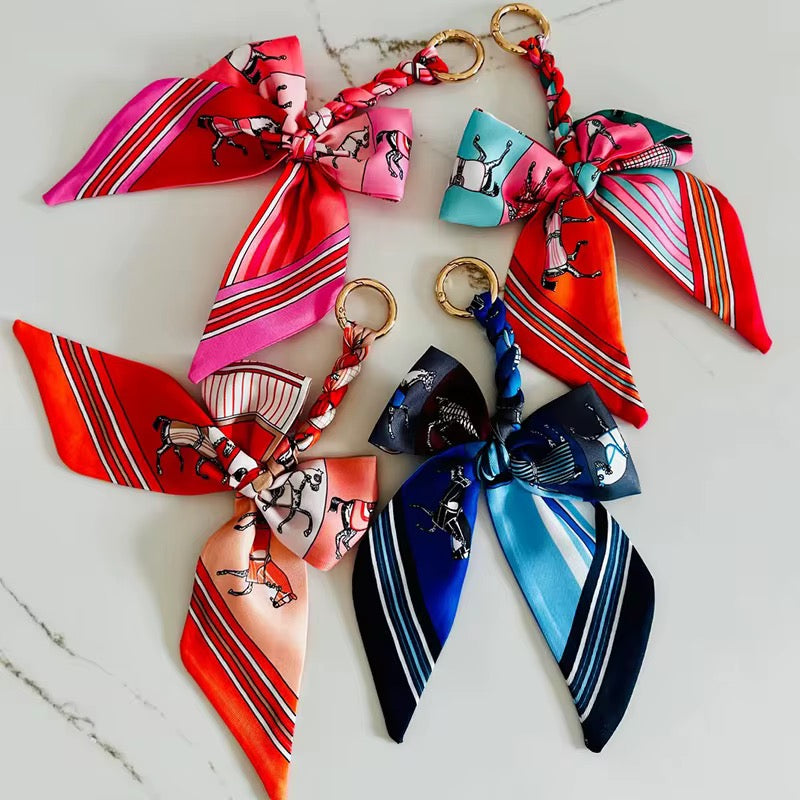 Silk bow bag charm keychain