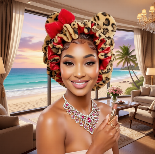 Luxe Leopard Satin-Lined Hair bow Bonnet